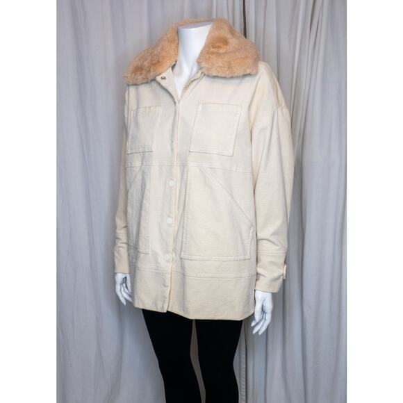 GANNI "Ridgewood" Cream Corduroy Tan Faux Fur Collar Coat US 6 - Picture 5 of 14